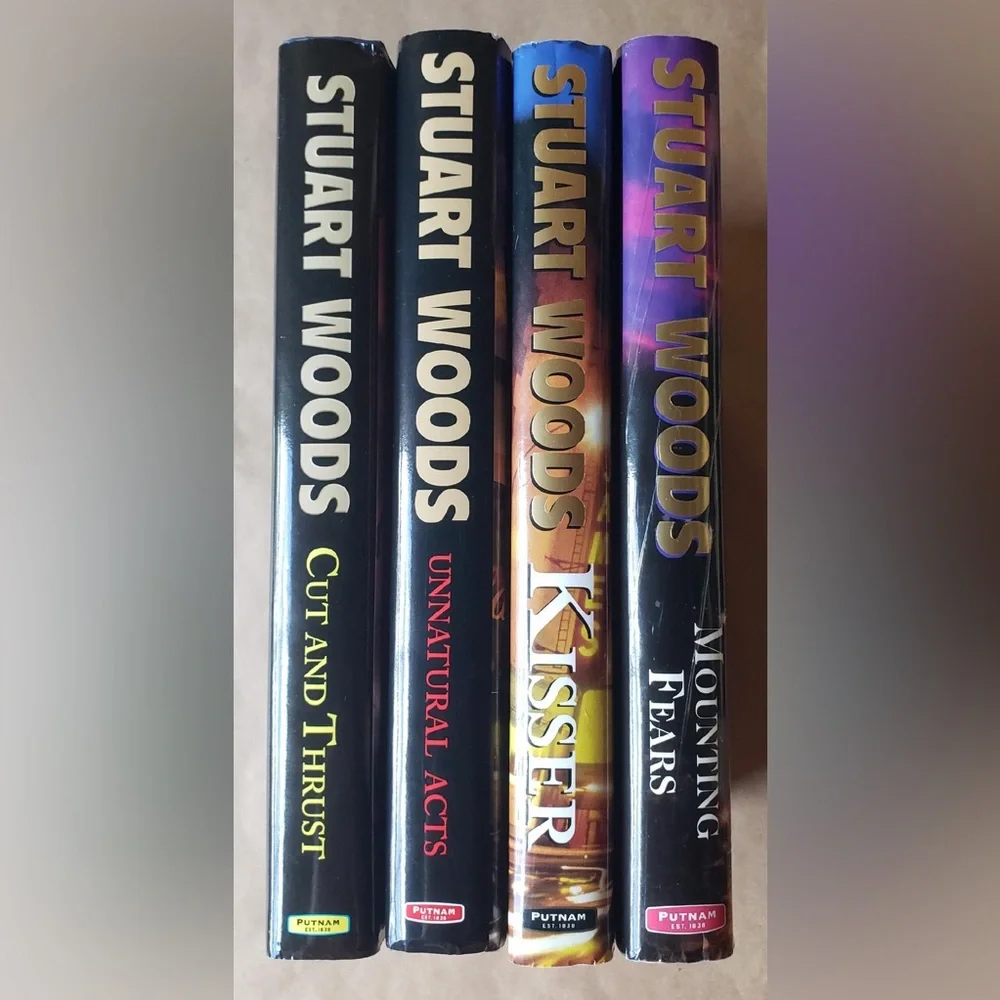 STUART WOODS BOOKS LOT OF 4 KISSER, CUT & THRUST, MOUNTING FEARS, UNNATURAL ACTS